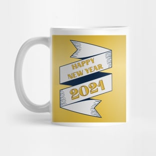 happy new year 2021 holiday retro vintage theme blue gold yellow banner pattern Mug